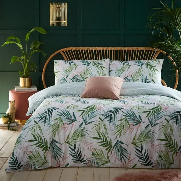 furn. Bali Palm Floral Reversible Duvet Cover and Pillowcase Set Dunelm