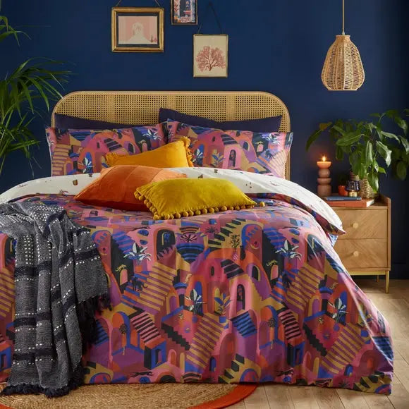 furn. Eivissa Magenta Duvet Cover and Pillowcase Set Dunelm