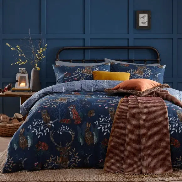 furn. Forest Fauna Navy Duvet Cover & Pillowcase Set Dunelm