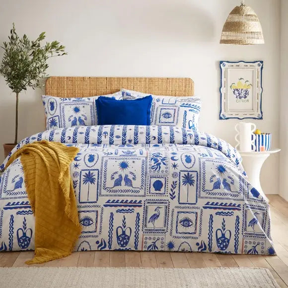 furn. Frieze Blue Duvet Cover and Pillowcase Set Dunelm