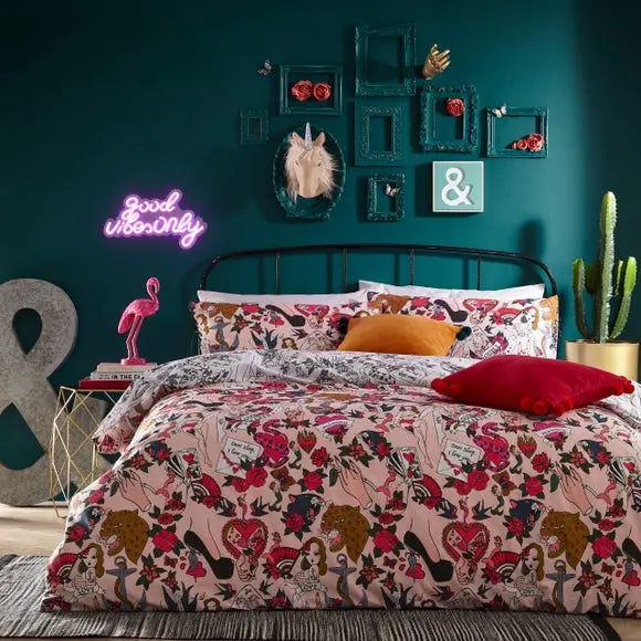 furn. Inked Blush Duvet Cover & Pillowcase Set Dunelm