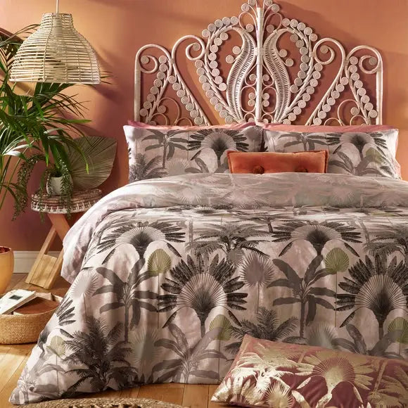 furn. Malaysian Palm Blush Floral Reversible Duvet Cover and Pillowcase Set Dunelm