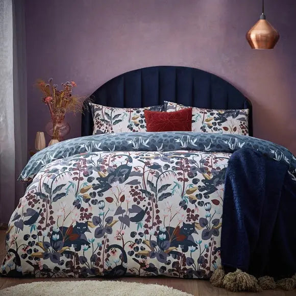 furn. Midnight Panther Duvet Cover and Pillowcase Set Dusky Blue Dunelm