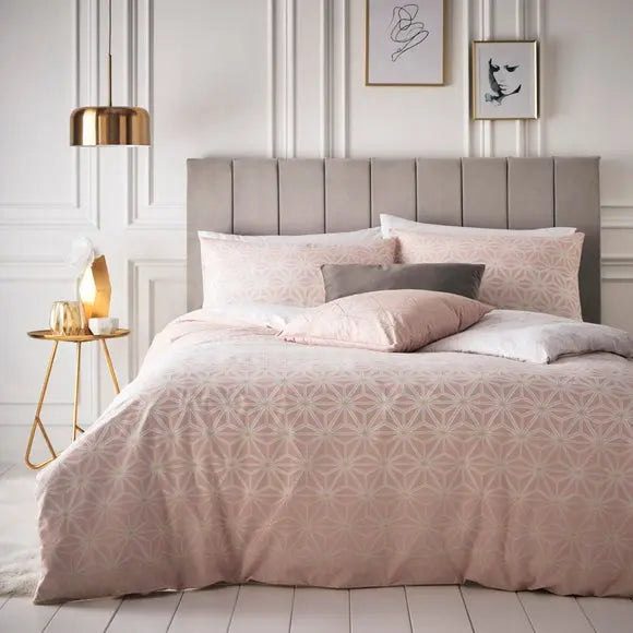 furn. Tessellate Geometric Blush Reversible Duvet Cover and Pillowcase Set Dunelm