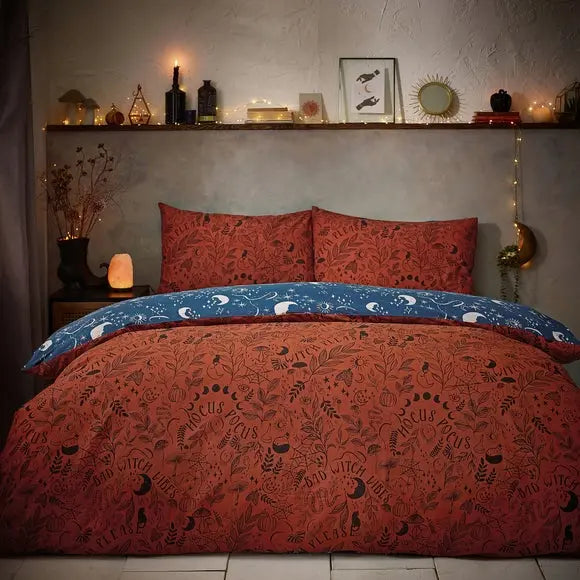 furn. Witchy Vibes Duvet Cover and Pillowcase Set Rust Dunelm