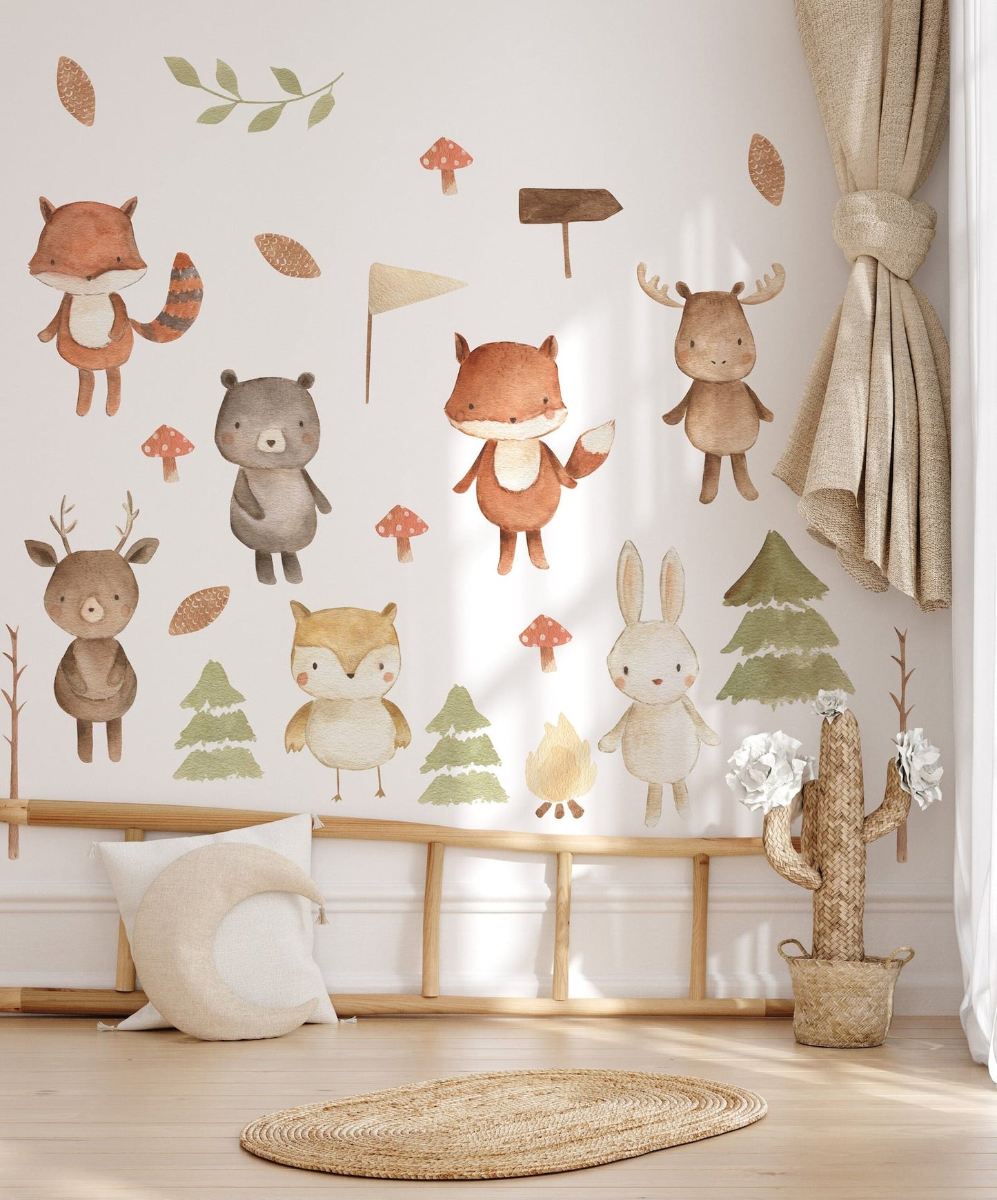 Forest Animals Nursery Wall Decal | Woodland Nursery Decal | Watercolor Bear, Deer, Owl, Fox, Rabbit Stickers | Peel and Stick Wall Decal ClickWalls