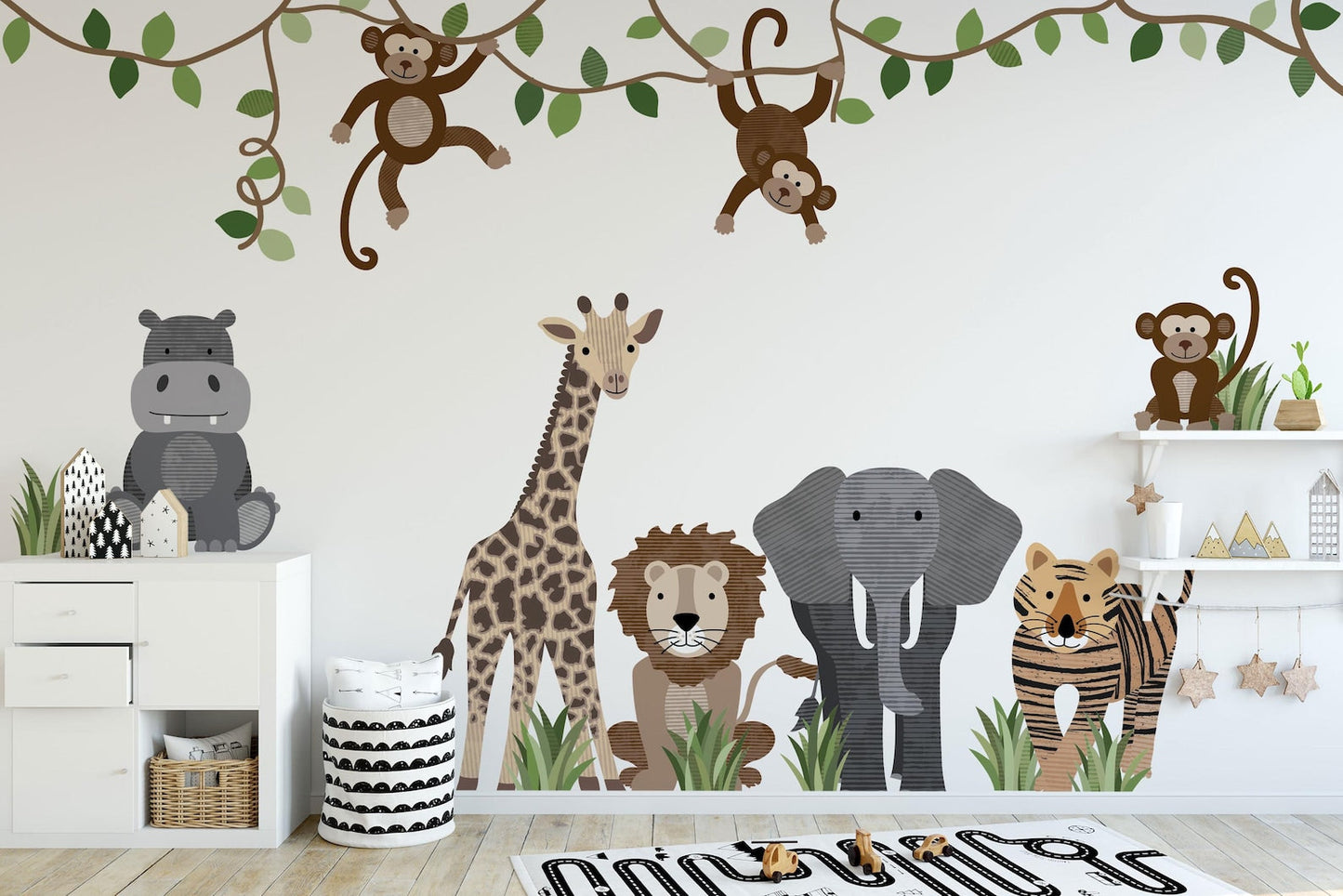 Large Safari Animals and Monkey Wall Decals, Jungle Animal Wall Stickers, Nursery Wall Decals, Repositionable Jungle Wall Decals ClickWalls