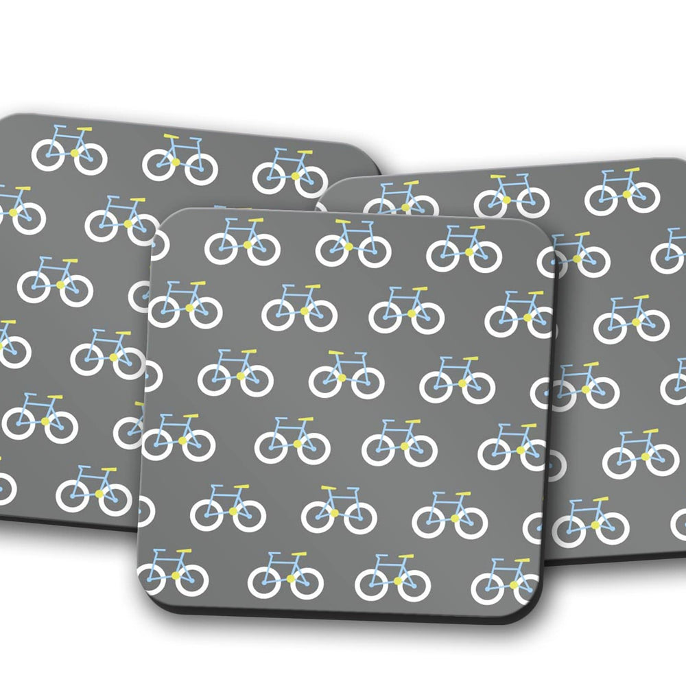 Grey Coaster with a Bicycle Design, Table Decor Drinks Mat Shadow bright