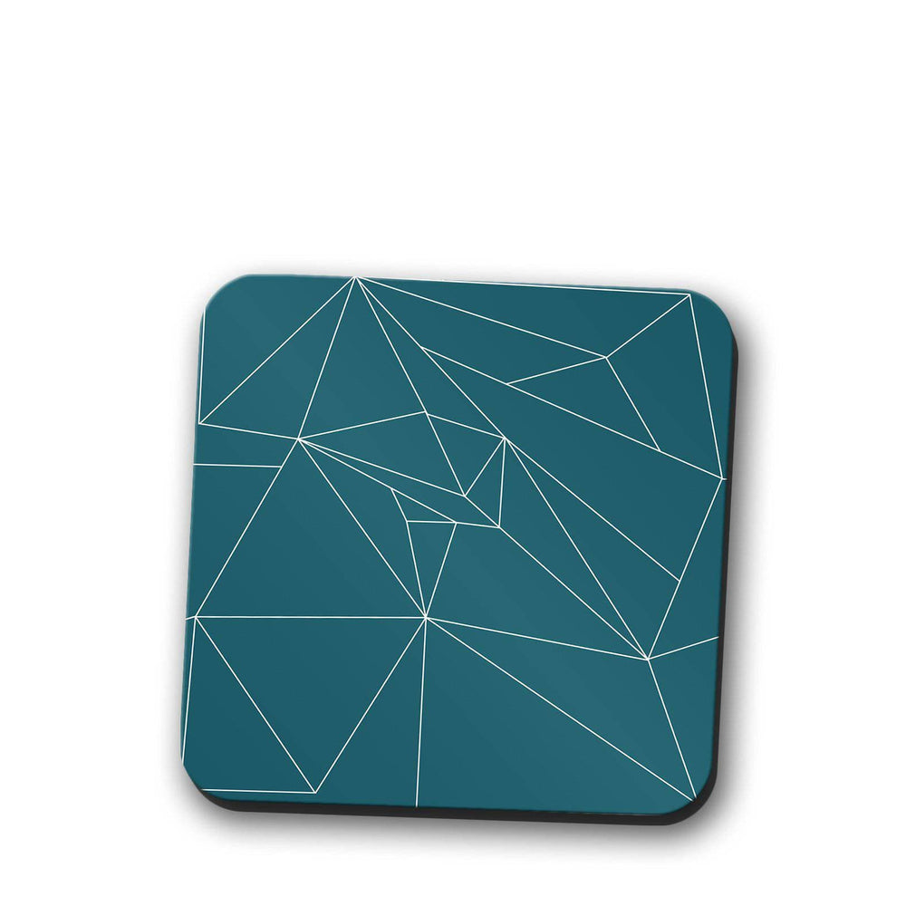 Teal Coasters with a White Line Geometric Design, Table Decor Drinks Mat Shadow bright