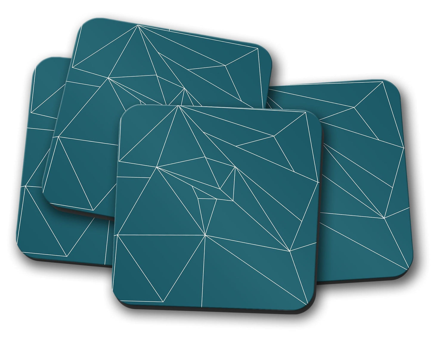 Teal Coasters with a White Line Geometric Design, Table Decor Drinks Mat Shadow bright