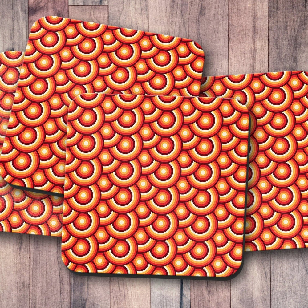 Orange Retro 70's Design Coasters, Table Decor Drinks Mat Shadow bright