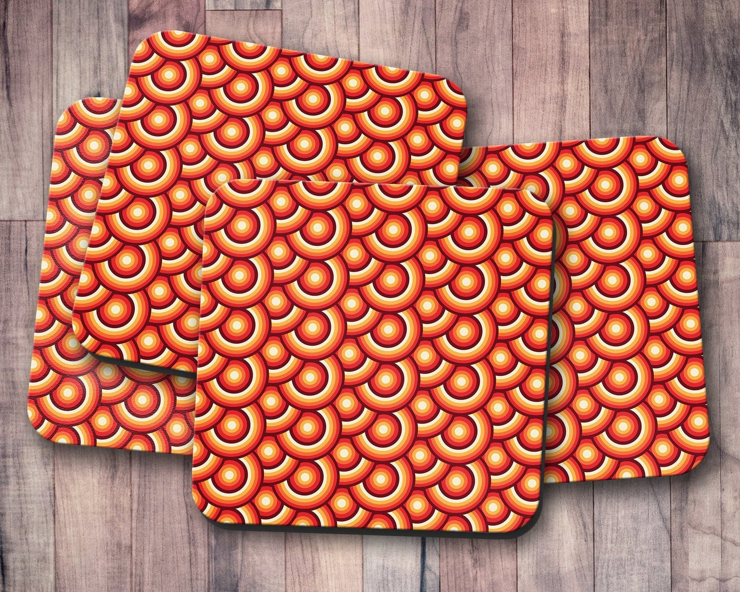 Orange Retro 70's Design Coasters, Table Decor Drinks Mat Shadow bright
