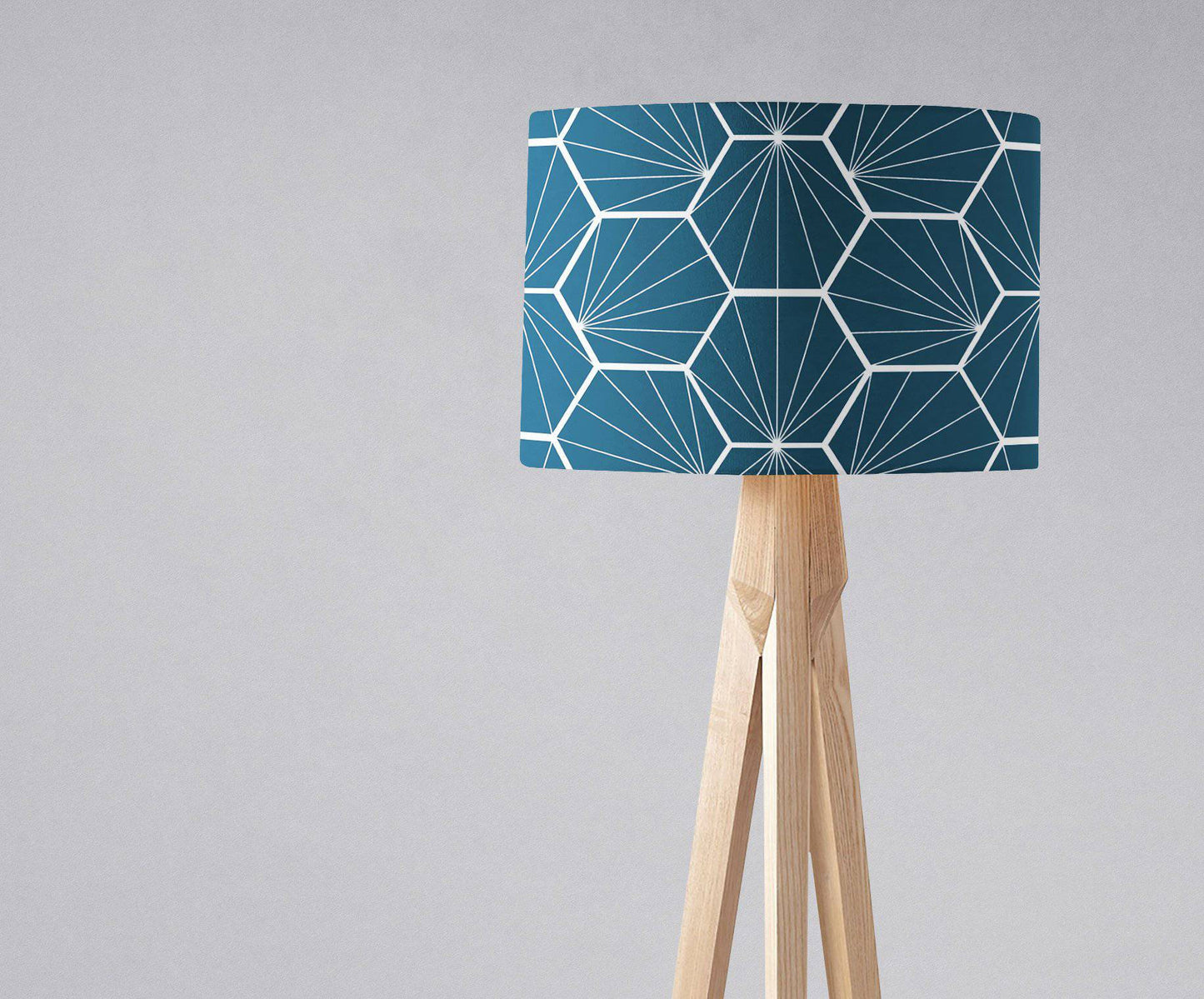 Peacock Blue Lampshade with a White Hexagon Design, Ceiling  or Table Lamp Shade Shadow bright