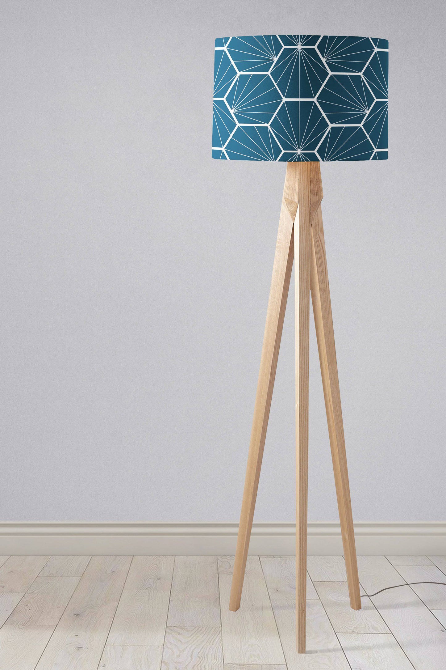 Peacock Blue Lampshade with a White Hexagon Design, Ceiling  or Table Lamp Shade Shadow bright