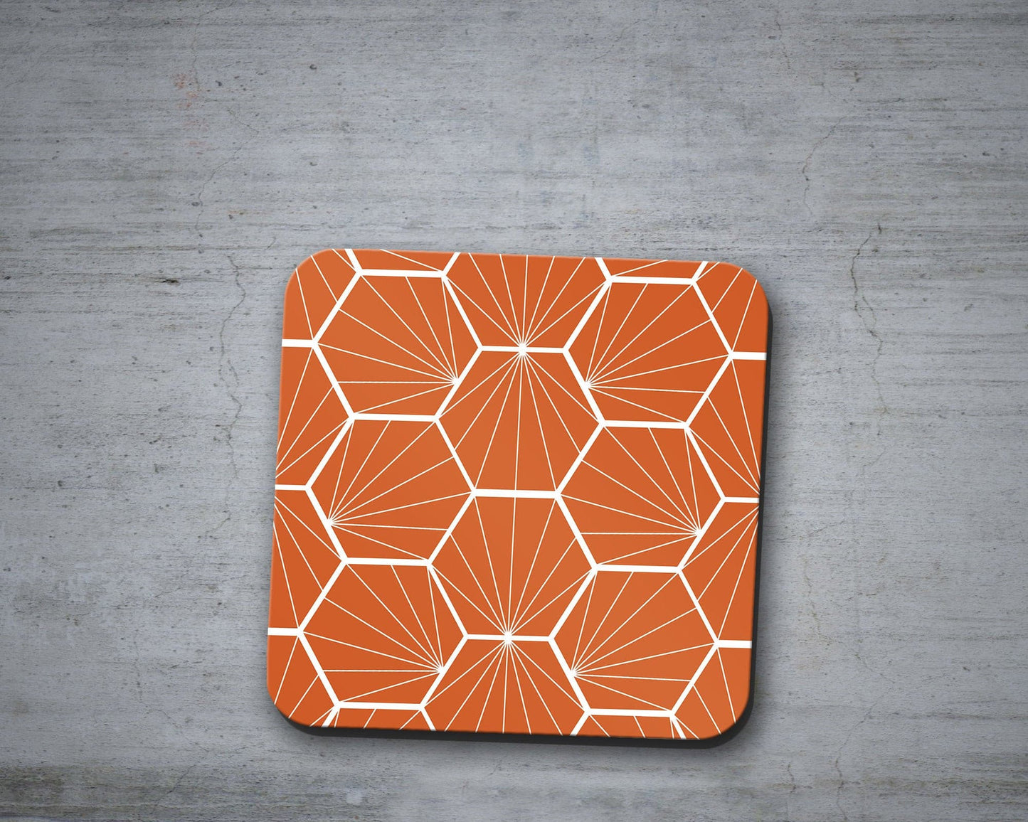 Orange Coasters with a White Hexagon Design, Table Decor Drinks Mat Shadow bright