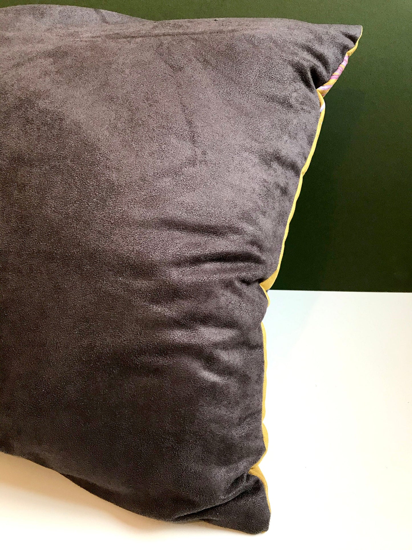 Large Yellow Cushion Watercolour skull design 'Boto Cushion' in Vegan friendly Suede Alice Acreman Silks