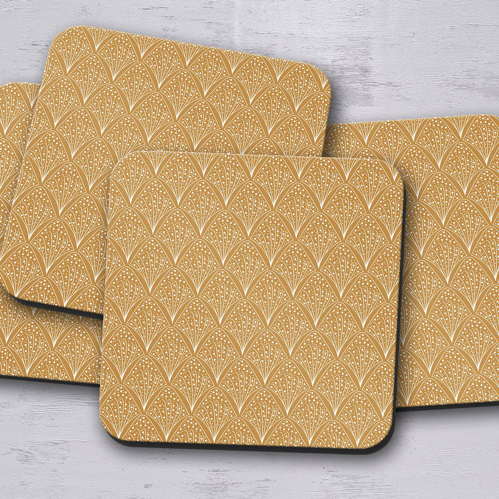 Gold and White Contemporary Design Coasters, Table Decor Drinks Mat Shadow bright