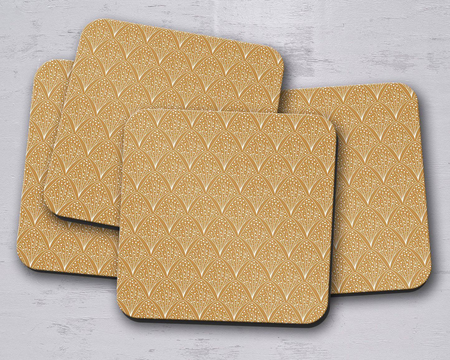 Gold and White Contemporary Design Coasters, Table Decor Drinks Mat Shadow bright
