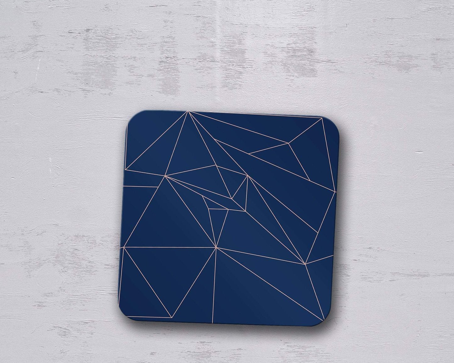 Navy Blue with Rose Gold Lines Geometric Design Coaster, Table Decor Drink Mat Shadow bright