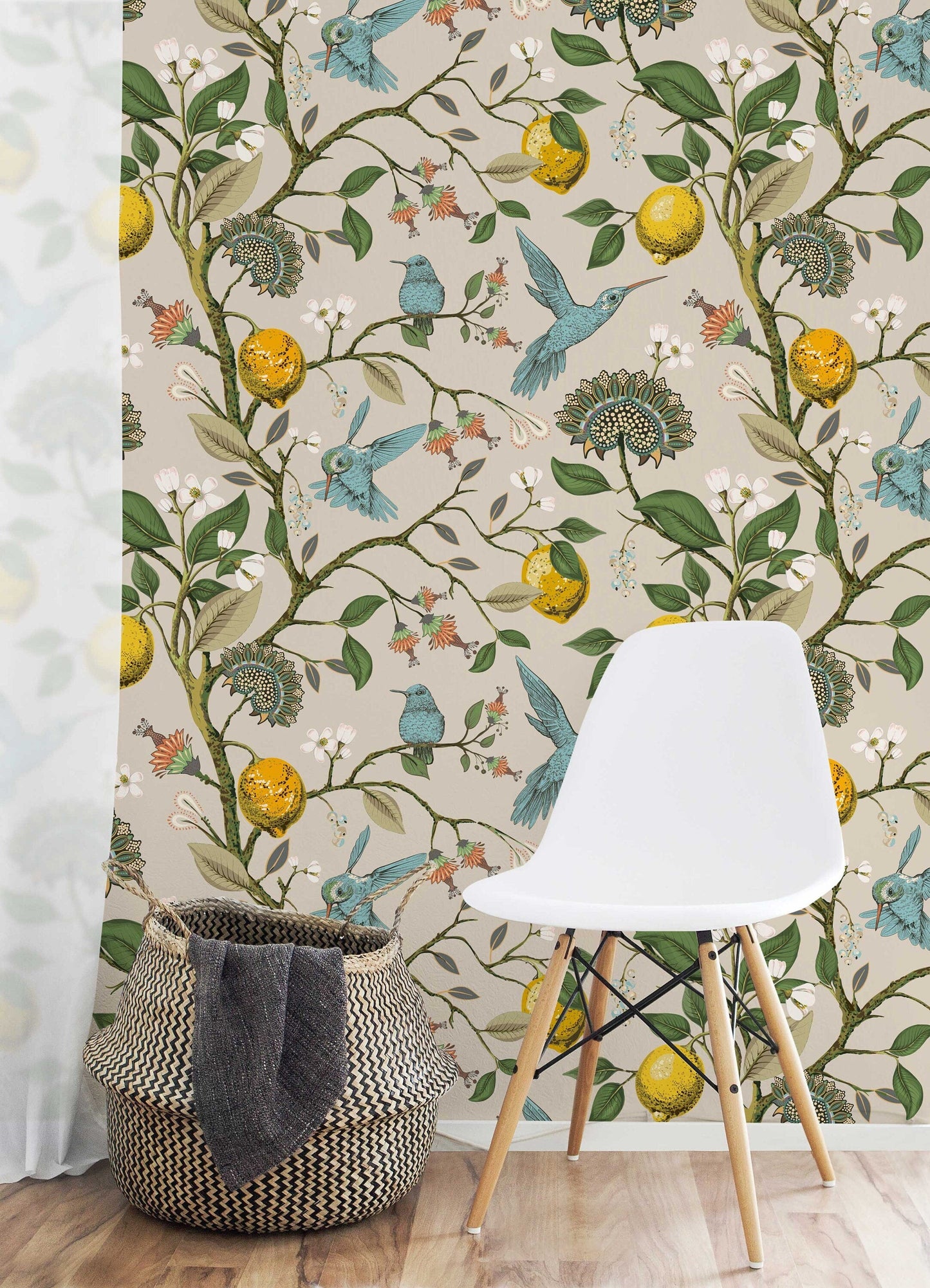 Lemon Grove Hummingbirds Peel and Stick Wallpaper - Removable Self-Adhesive for Nursery or Kitchen ClickWalls