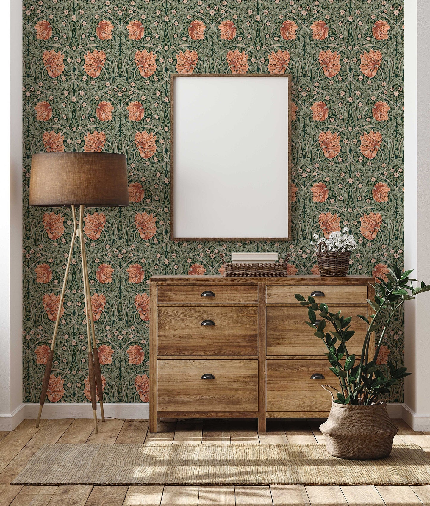 William Morris Pimpernel Pattern Peel and Stick Wallpaper Self-Adhesive Removable Wallcovering Fabric & Light Canvas Texture Wall Murals ClickWalls