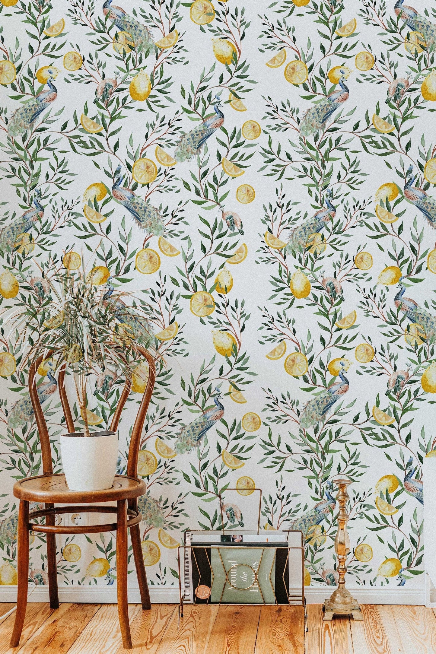 Chinoiserie Wallpaper | Peel and Stick or Traditional | Watercolor Peacock with Tree Wall Mural | Self Adhesive Floral Wallpaper | Removable ClickWalls