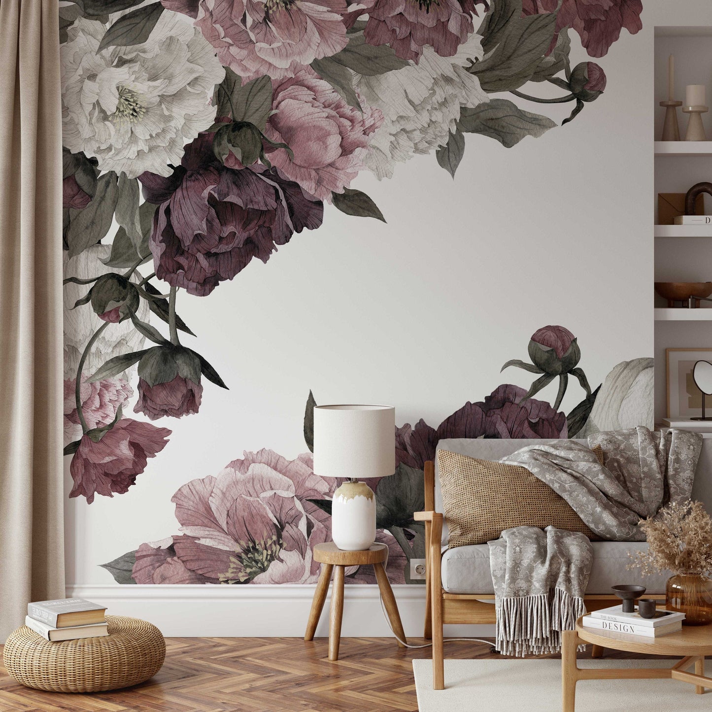 Classic Peonies Wall Art | Removable Wallpaper | Peony Bouquet | Floral Wall Mural | Peony Painting Wall Sticker | Floral Decal | Flower ClickWalls