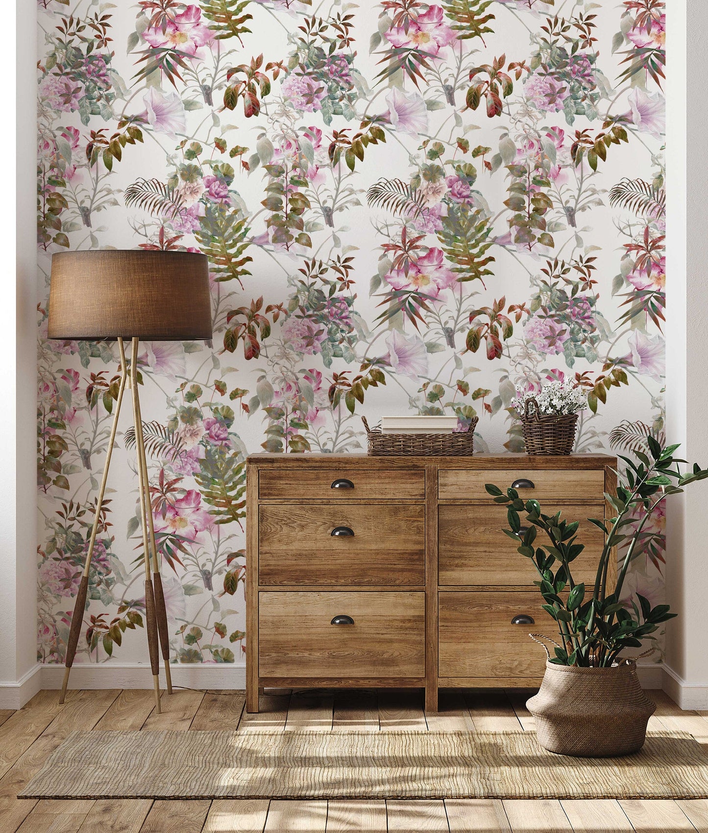 Bright Tropical Wallpaper | Self Adhesive Removable and Regular Wallpaper | Flamingo Wall Mural | Tropical Print Wallpaper ClickWalls