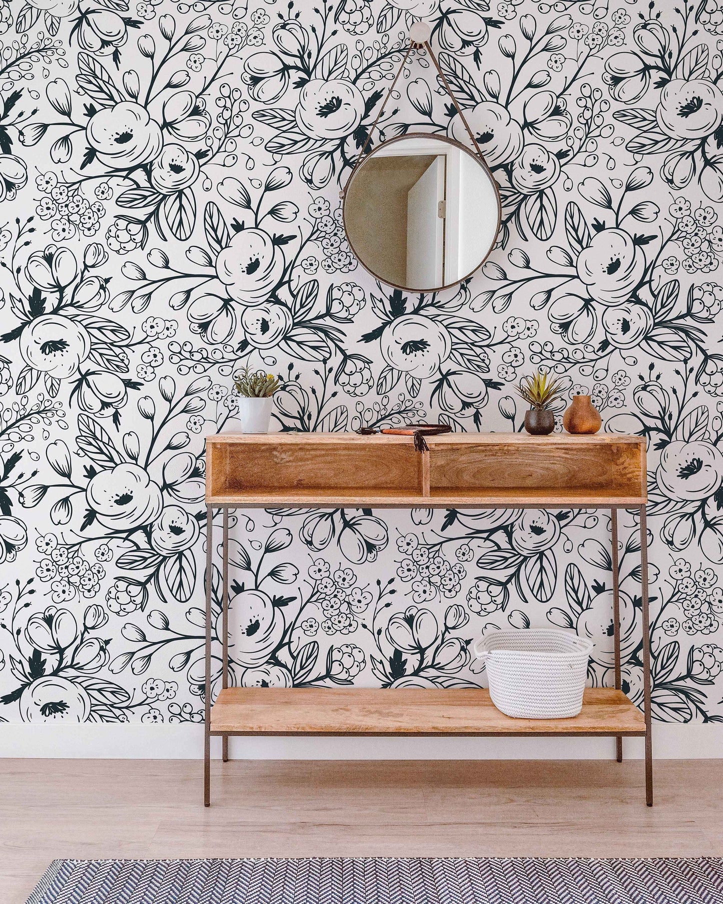 Black and White Spring Floral Wallpaper | Nursery Wall | Mural | Removable Wallpaper | Children Wall | Art | Meadow | Doddle ClickWalls