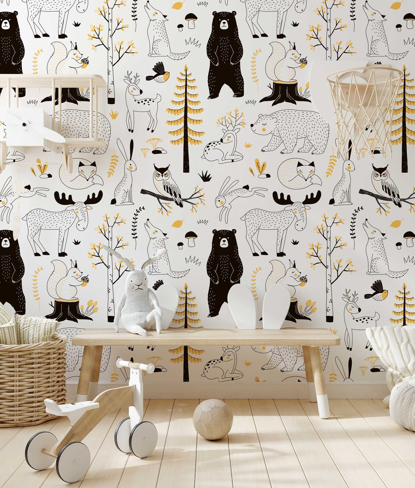 Watercolour Forest Wallpaper | Woodland Animal Wallpaper | Kids Wallpaper ClickWalls