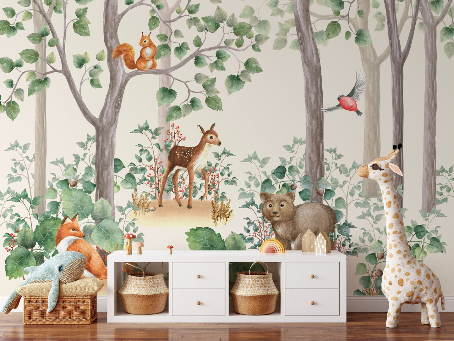 Kids Wallpaper Peel and Stick | Kids Watercolor Forest Wall Mural ClickWalls