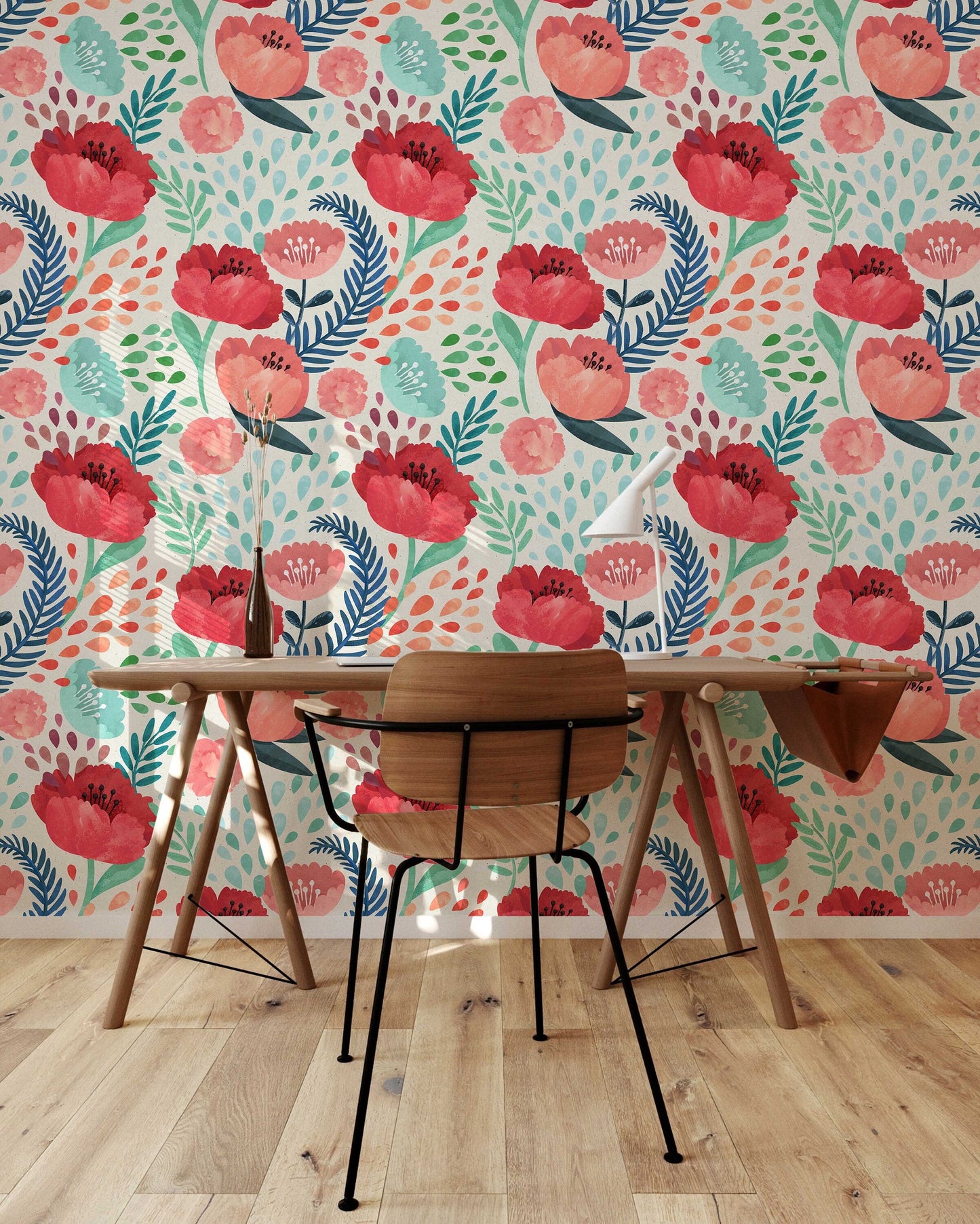 Red Poppy Flowers Wallpaper, Peel and Stick Wallpaper, Wall Mural, Self Adhesive Wallpaper, Pre-Pasted, Wall Art, Nursery Decor, Floral Wall ClickWalls