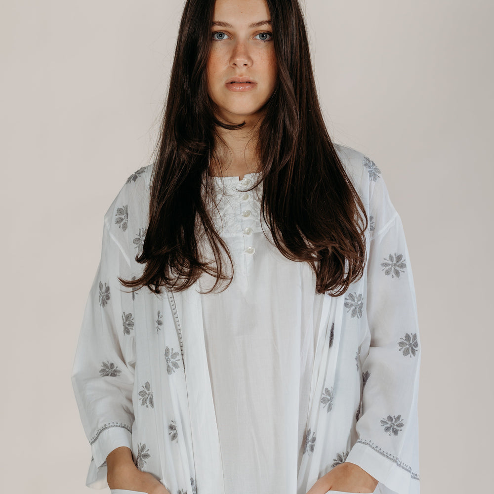 Nyra Grey Embroidered Robe Naree Clothing