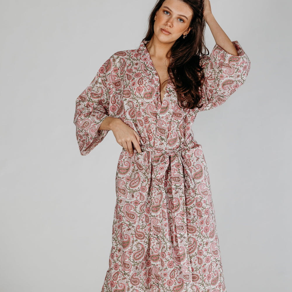 Navi Block Printed Robe Naree Clothing