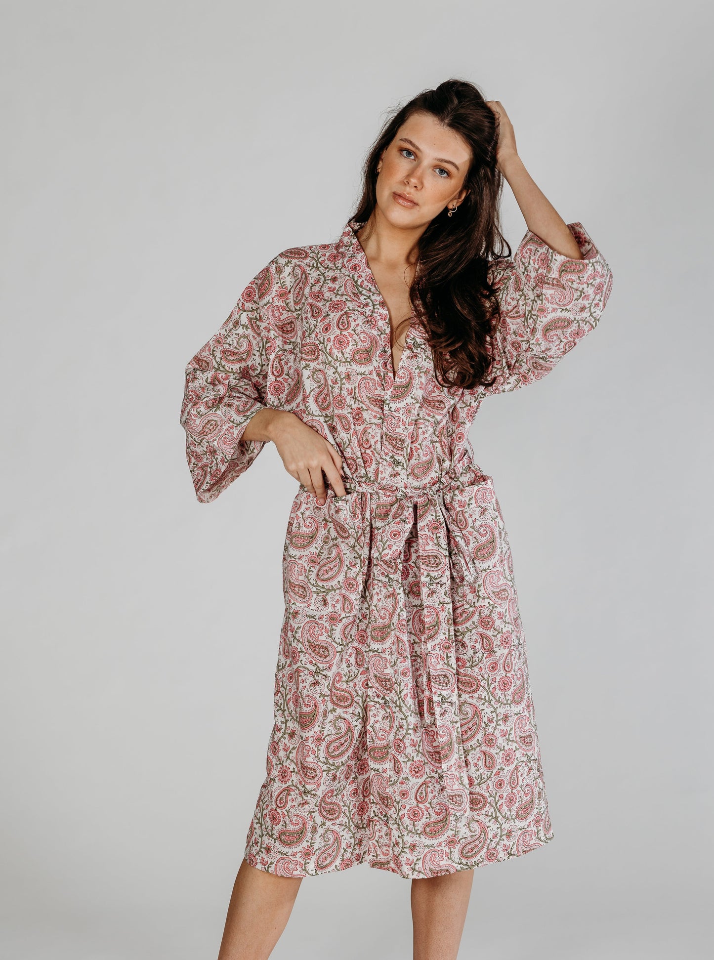 Navi Block Printed Robe Naree Clothing
