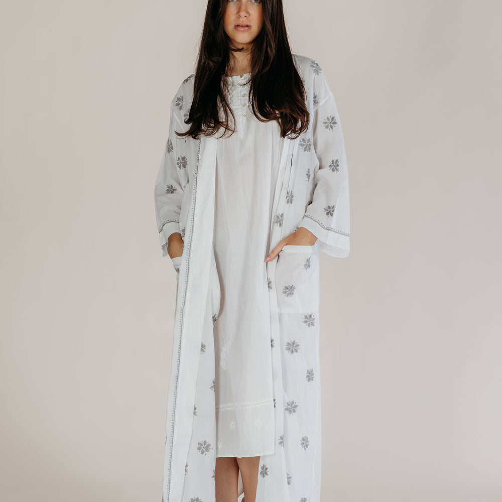 Nyra Grey Embroidered Robe Naree Clothing