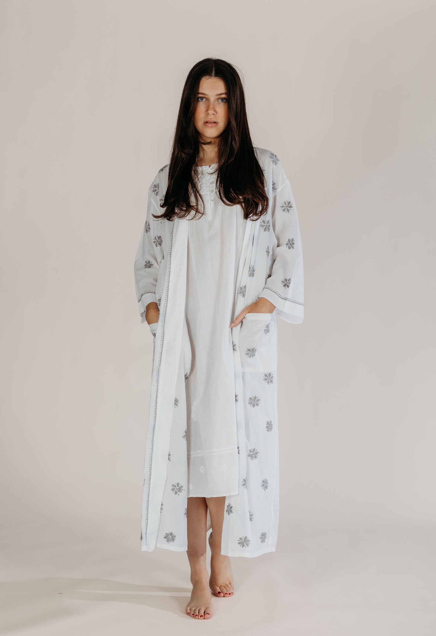 Nyra Grey Embroidered Robe Naree Clothing