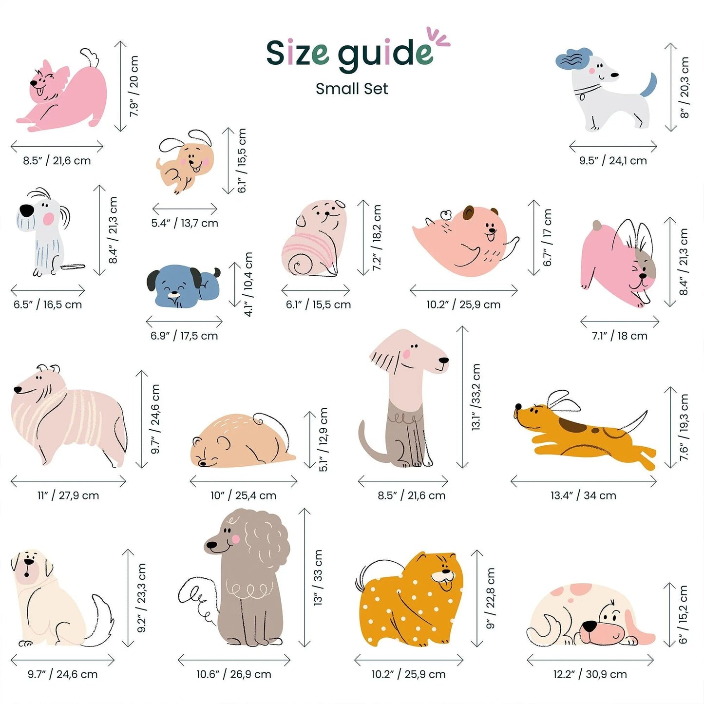 Hand Drawn Dogs Nursery Wall Decals - Cute Puppy Wall Stickers for Baby Room Décor & Kids Bedroom Art ClickWalls
