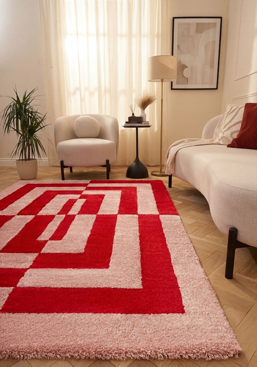 Joli Geometric Red & Pink Rug The Rugs