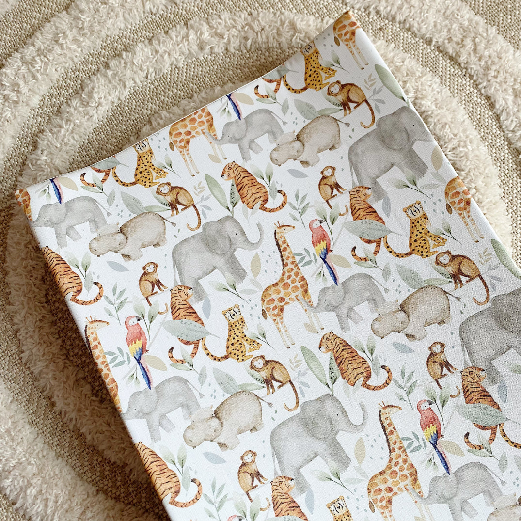 Anti-Roll Wedge Baby Changing Mat - Jungle Animals print Bobbin and Bumble