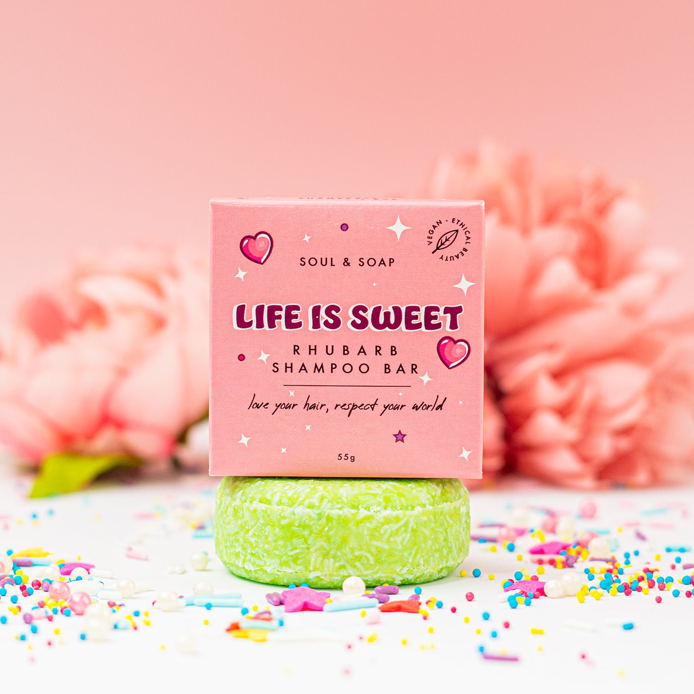 Life Is Sweet Shampoo Bar For All Hair Types - Vegan. Rhubarb Scented Soul and Soap