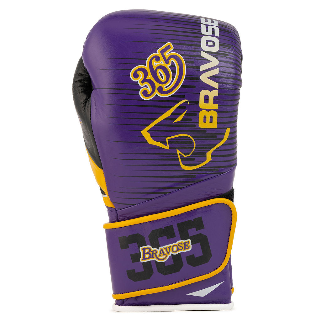 Bravose Limited Edition 16oz Velcro Boxing Gloves – “ALL DAY, EVERY DAY” Purple & Yellow Bravose