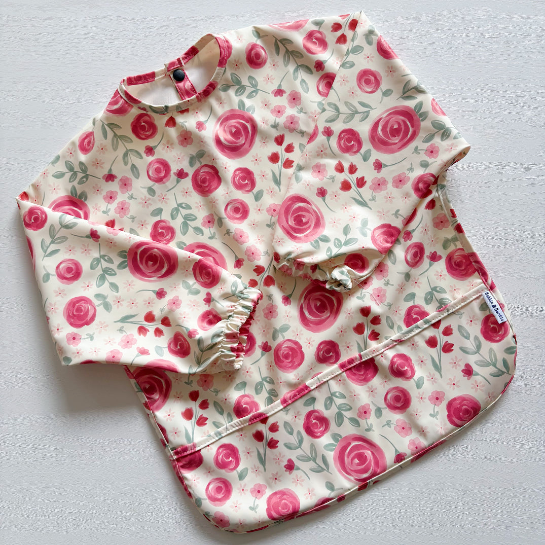 Long Sleeved Baby Bib - Country Floral Bobbin and Bumble