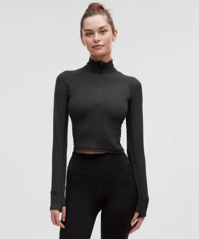 lululemon Women's It's Rulu Ribbed Cropped Half Zip Long-Sleeve Top Lululemon