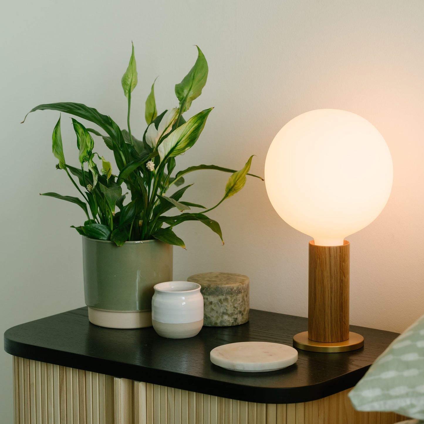 Knuckle Table Lamp in Walnut + Sphere IV Tala