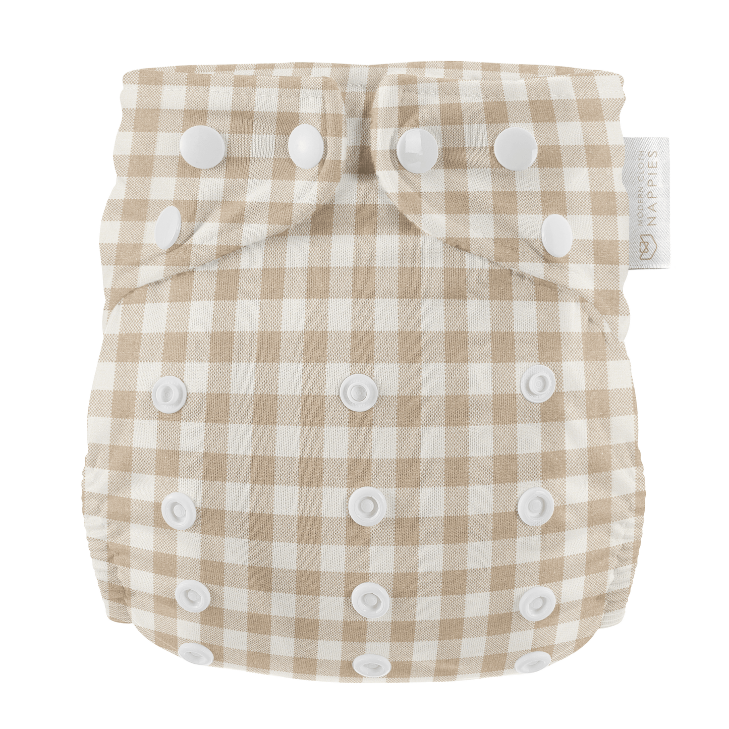 One Size All-In-One Reusable Cloth Nappy - Gingham Taupe Modern Cloth Nappies
