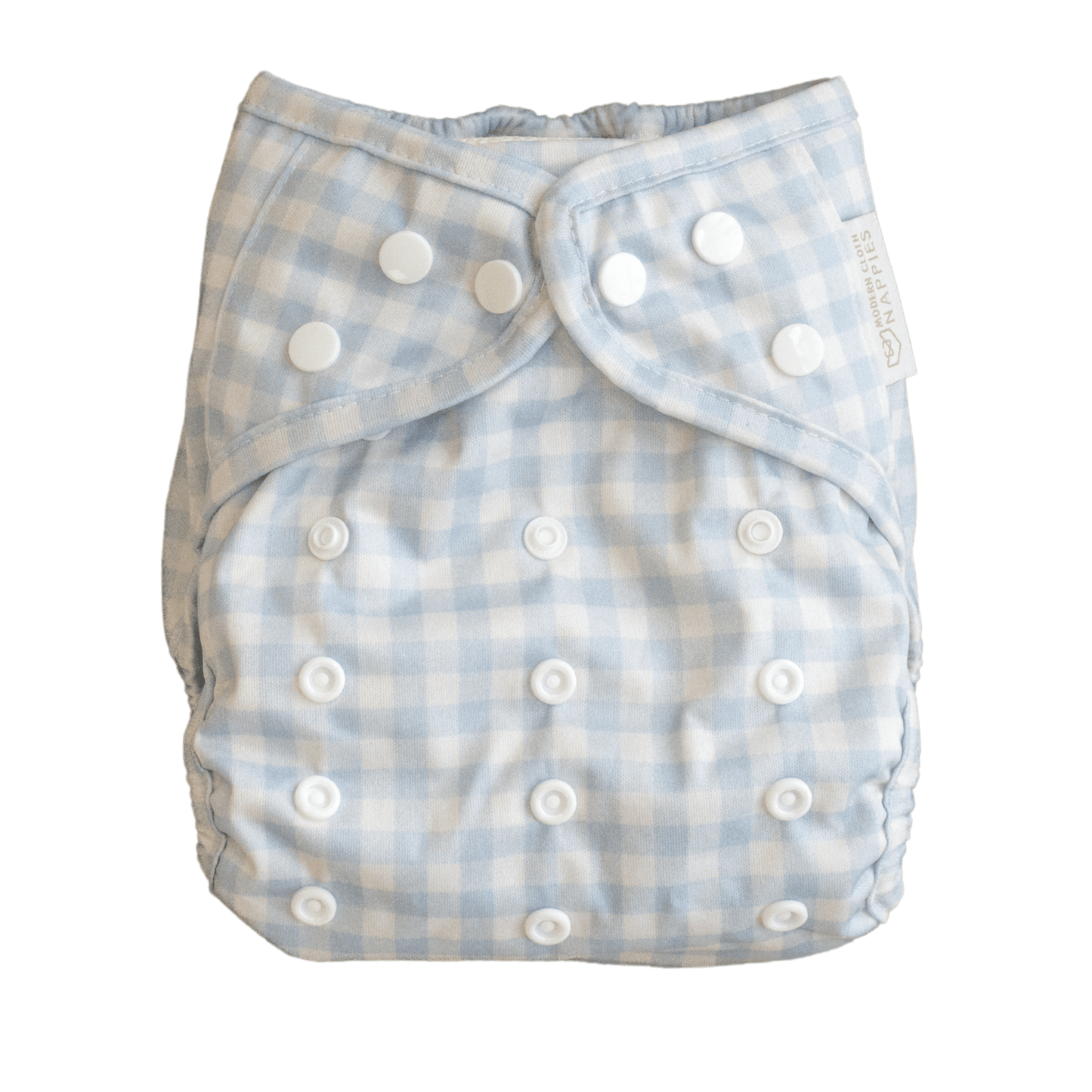 One Size Reusable Cloth Nappy Wrap - Blue Gingham Modern Cloth Nappies