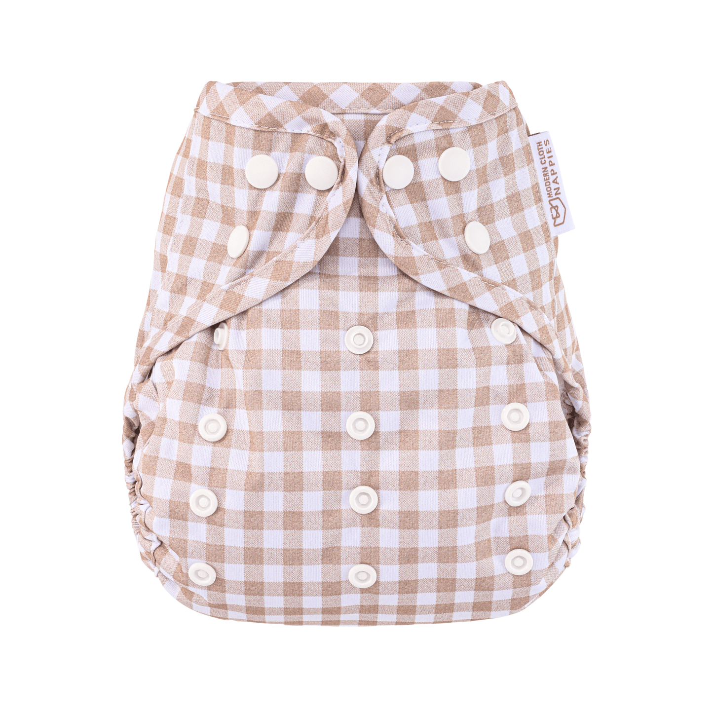 One Size Reusable Cloth Nappy Wrap - Gingham Taupe Modern Cloth Nappies