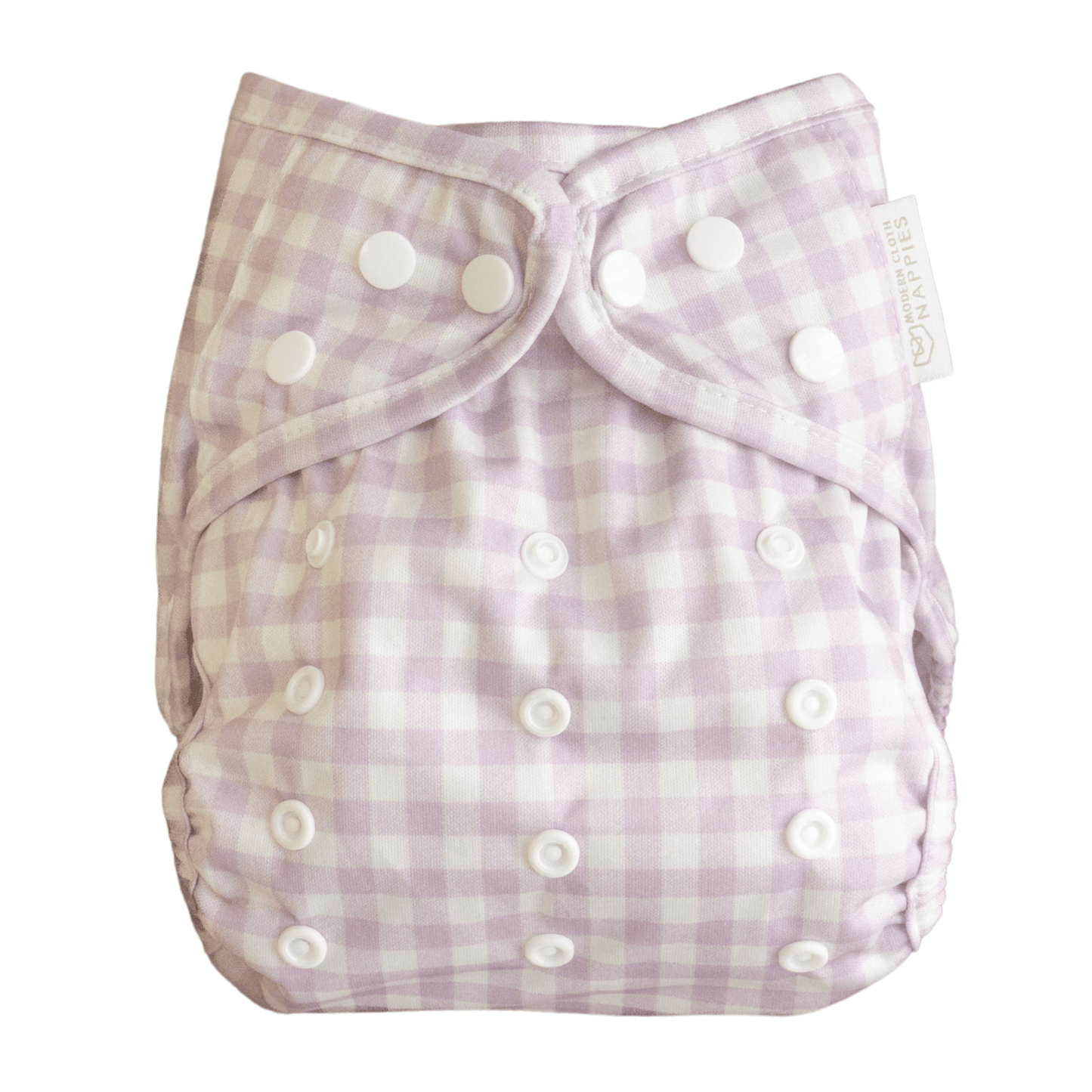 One Size Reusable Cloth Nappy Wrap - Lilac Gingham Modern Cloth Nappies