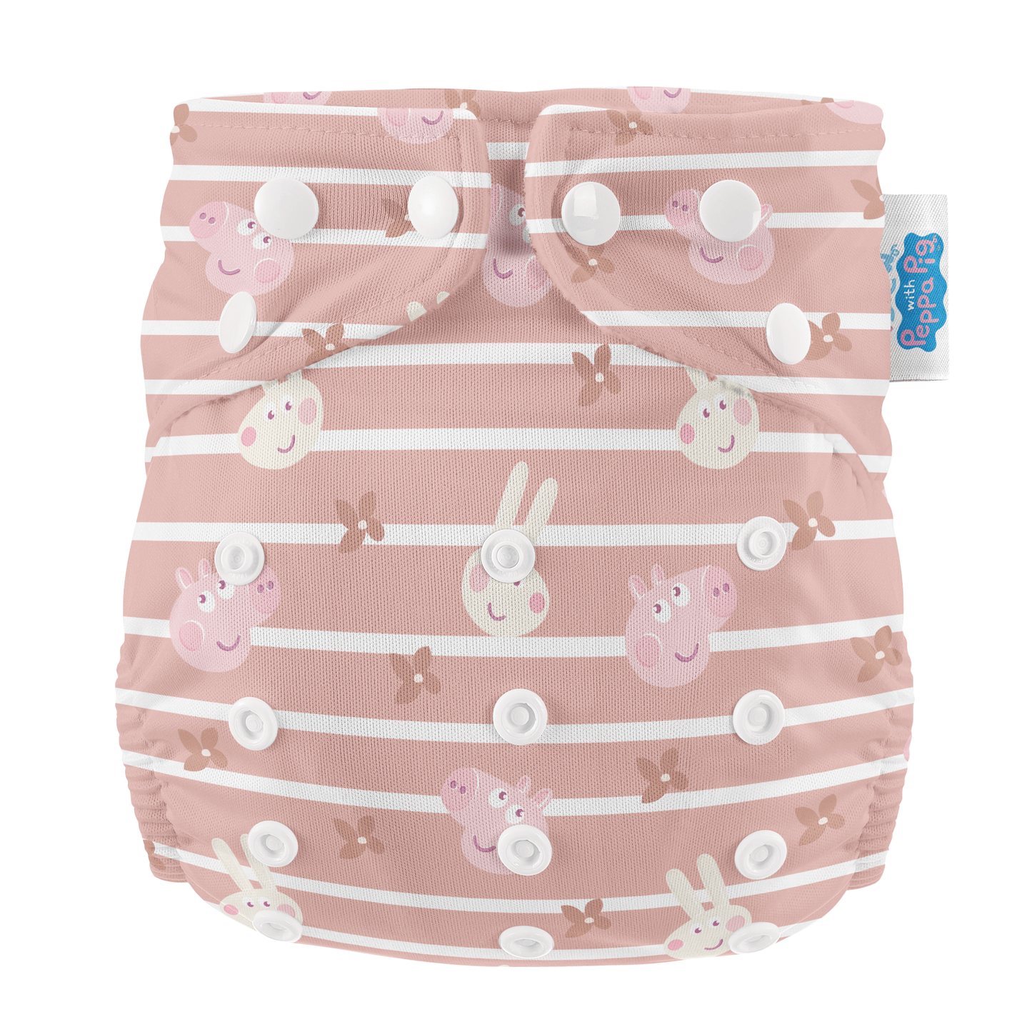 Peppa Pig One Size All-In-One Reusable Cloth Nappy - Blush Stripe Modern Cloth Nappies